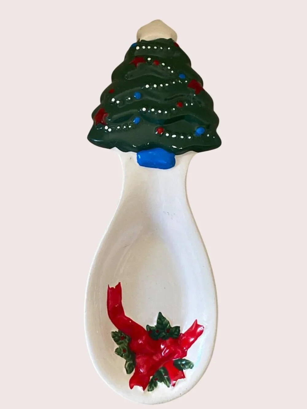 Christmas tree spoon  rest ceramic 8 inches kitchen tool vintage retro